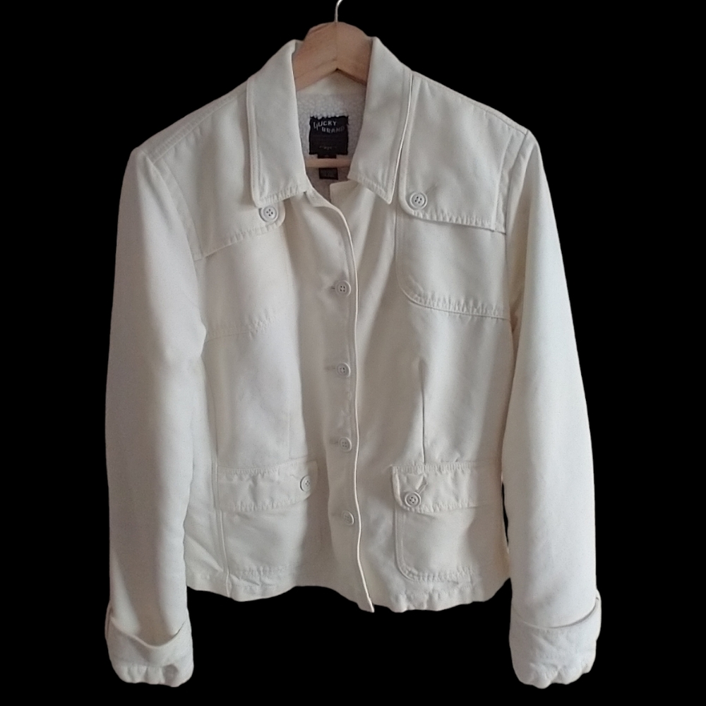 Lucky Brand Women's Sherpa Lined Button Up‎ Jacket White Size XL
